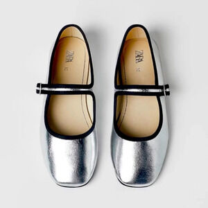 ZARA Silver and Black Trim Mary Janes
